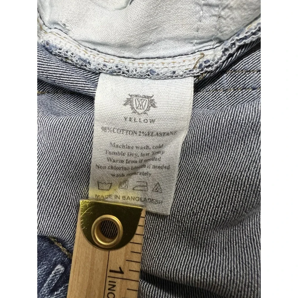 Yellow DNM Workshop Jeans Men's 38x31 Blue Denim Straight Damon Whiskers Wideleg